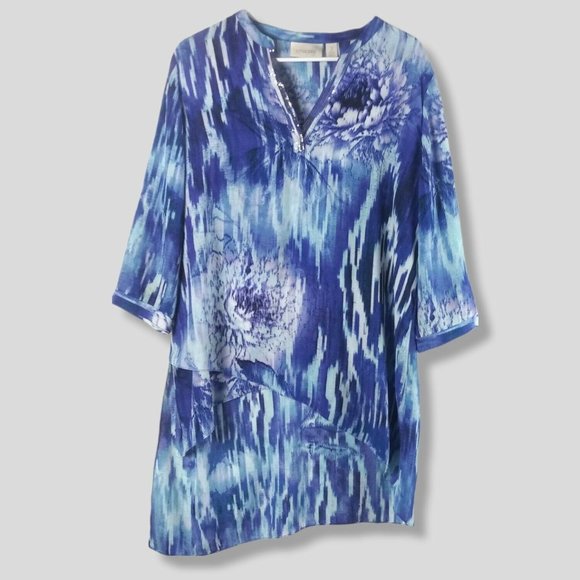 Chico's Tops - Chicos Floral Watercolor Asymmetrical Sheer Blouse High Low Size 2 Large Blue